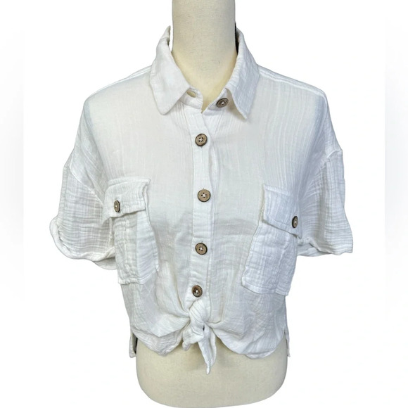 Free People Tops - Free People 100% Cotton Tie-Front Button Up Top Size Small